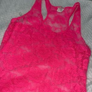 No Boundaries Sheer Hot Pink Rose Tank Top